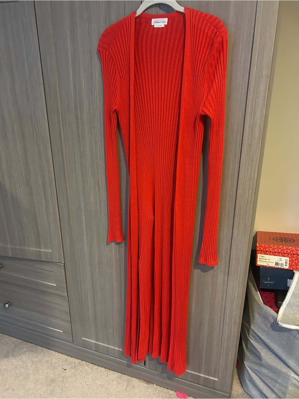 Lovers + Friends Long Red / orange Ribbed Cardigan